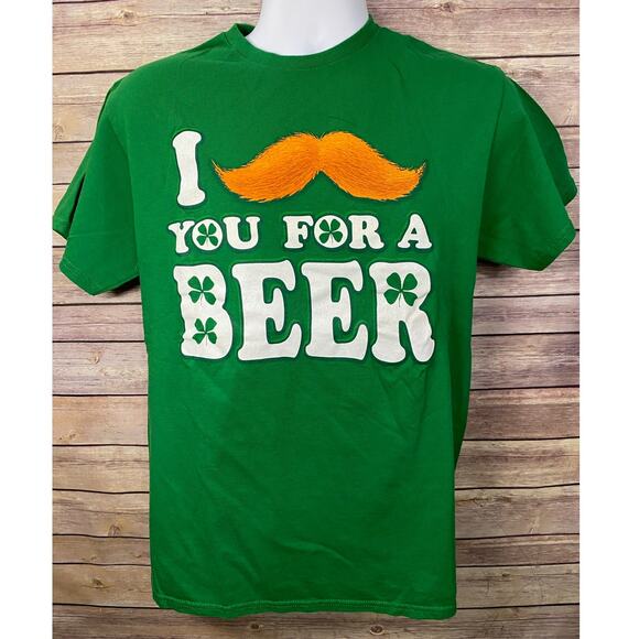 I Mustache You For A Beer T-Shirt Green M Funny Irish Shamrock St Patrick’s Day - Picture 1 of 7